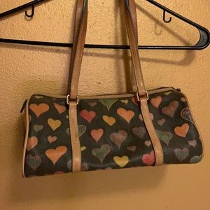Dooney & Bourke barrel shoulder bag black hearts